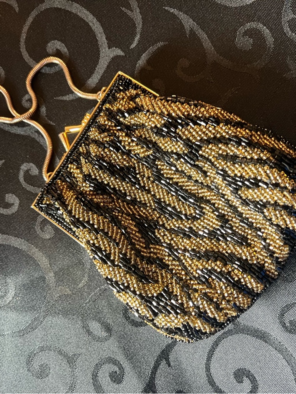 Vintage Beaded Black and Gold Evening Bijoux Bag